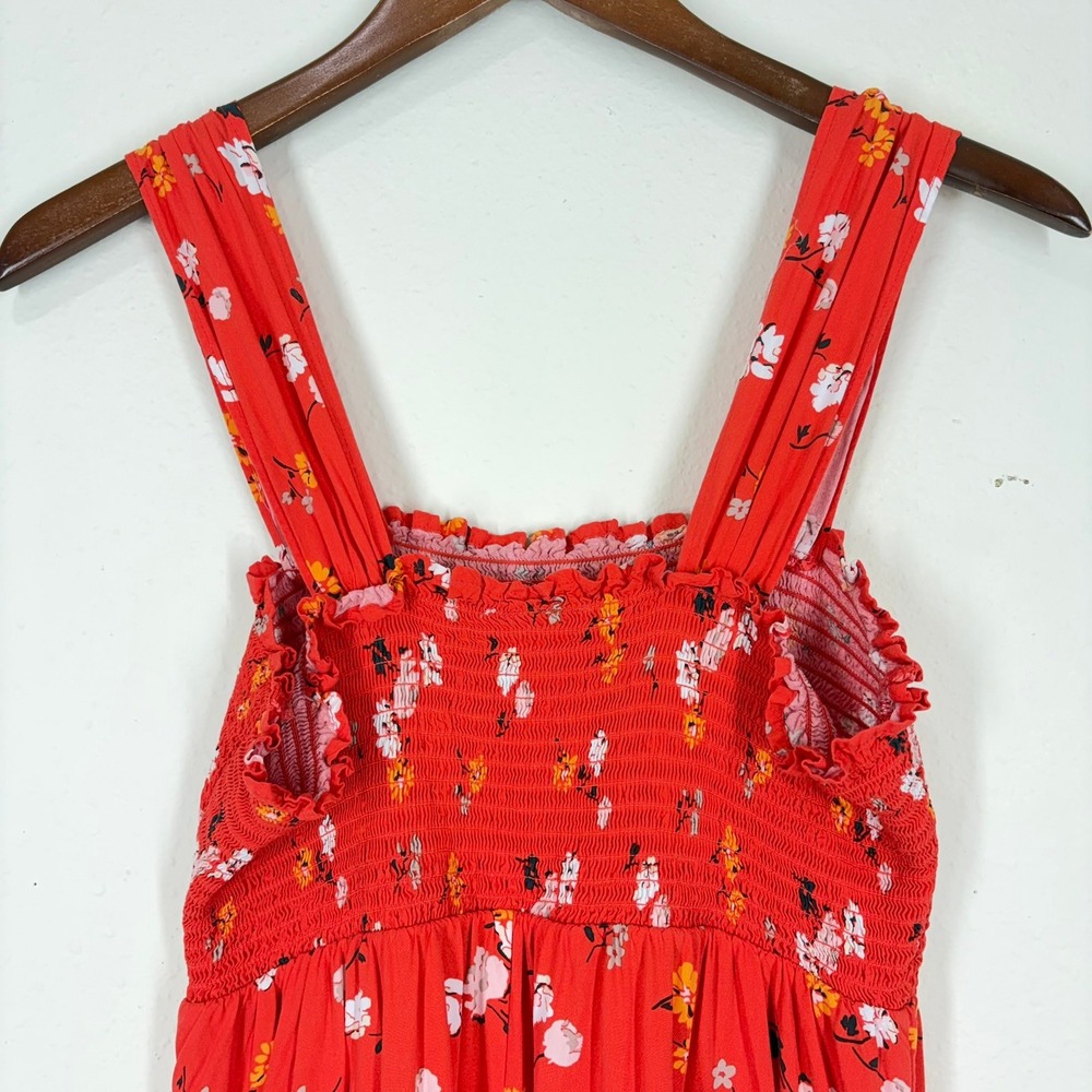 Isabel Maternity Maxi Dress M Orange Floral Smocked Ruffle Hem Sleeveless Summer - Picture 8 of 10